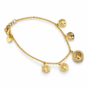 Pulsera ERYNA árbol de la vida dorada Pulsera ERYNA dorada de acero inoxidable con colgantes del árbol de la vida