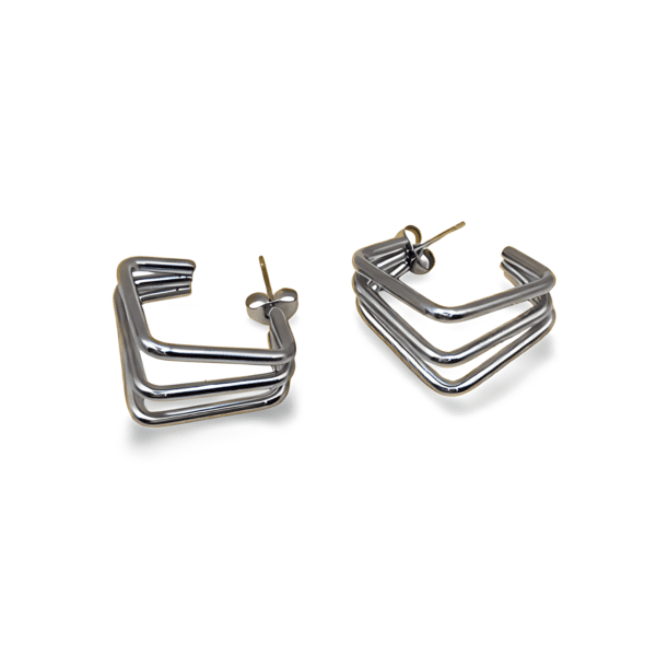 PENDIENTES ERYNA GEOMÉTRICOS DE ACERO INOXIDABLE PLATA 1 pendientes geométricos eryna en acero inoxidable plata