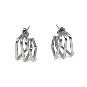 PENDIENTES ERYNA GEOMÉTRICOS DE ACERO INOXIDABLE PLATA 2 detalle de pendientes eryna geométricos de acero inoxidable plata