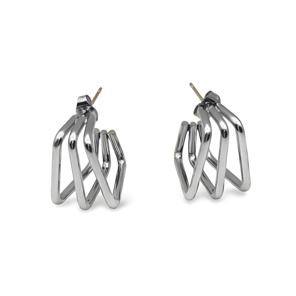 PENDIENTES ERYNA GEOMÉTRICOS DE ACERO INOXIDABLE PLATA 2 detalle de pendientes eryna geométricos de acero inoxidable plata