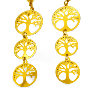 PENDIENTES LARGOS ÁRBOL DE LA VIDA EN ACERO INOXIDABLE ERYNA 1 pendientes árbol de la vida ERYNA dorados de acero inoxidable