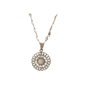 Collar ERYNA acero inoxidable plateado con colgante circular y piedra blanca central