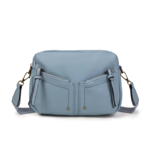 Bandolera azul claro MAC&NOA efecto piel con doble bolsillo frontal