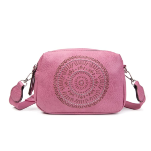 bandolera rosa ERYNA efecto piel diseño troquelado frontal SARA BAG 22x17x8 cm