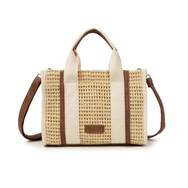 bolso rafia mac&noa color beige con asas y bandolera