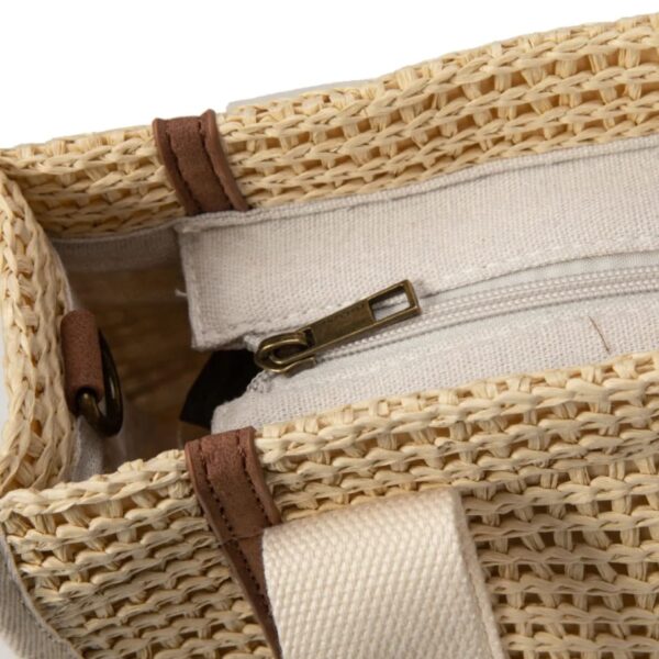 interior bolso rafia mac&noa beige con bolsillo y cierre de cremallera
