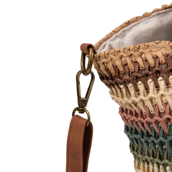 detalle correa bandolera bolso rafia multicolor mac&noa