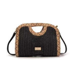 bolso bandolera negro ERYNA efecto rafia con asa rígida y diseño trenzado