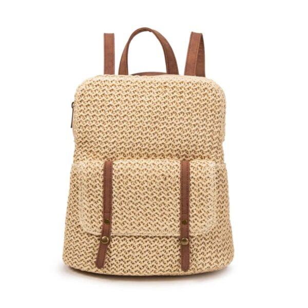 Mochila de rafia beige para mujer MAC&NOA vista frontal