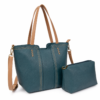 Bolso tote Sara ERYNA en verde azulado con asas marrones y bolso interior a juego, piel sintética texturizada