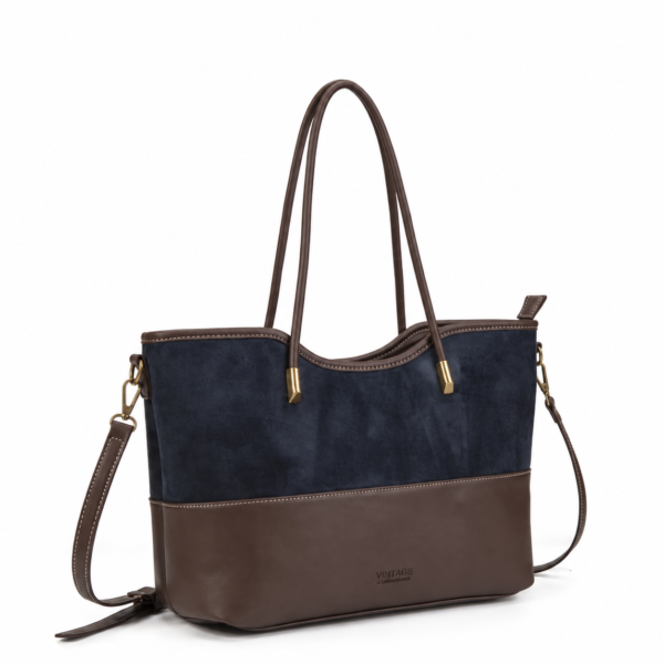 Bolso Tote Bicolor con Bandolera Desmontable Negro y Marrón Bolso tote bicolor negro y marrón con bandolera desmontable