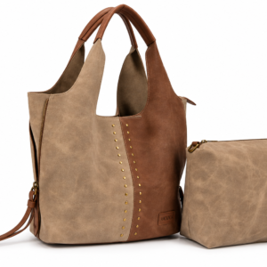 Bolso shopper bicolor ERYNA en kaki junto a su bolsito interior a juego