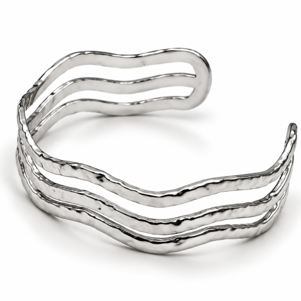 Pulsera ERYNA brazalete ondulado acero inoxidable plateado Pulsera brazalete ERYNA de triple banda ondulada en acero inoxidable plateado