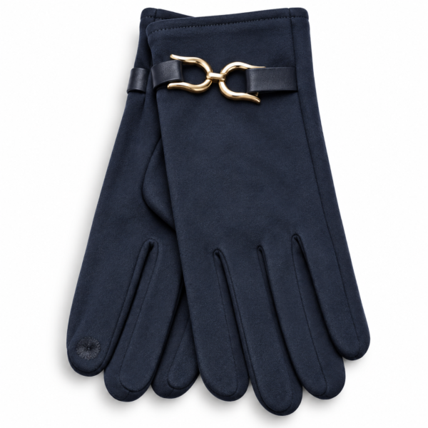 Guantes de mujer azul marino con hebilla metálica dorada ERYNA