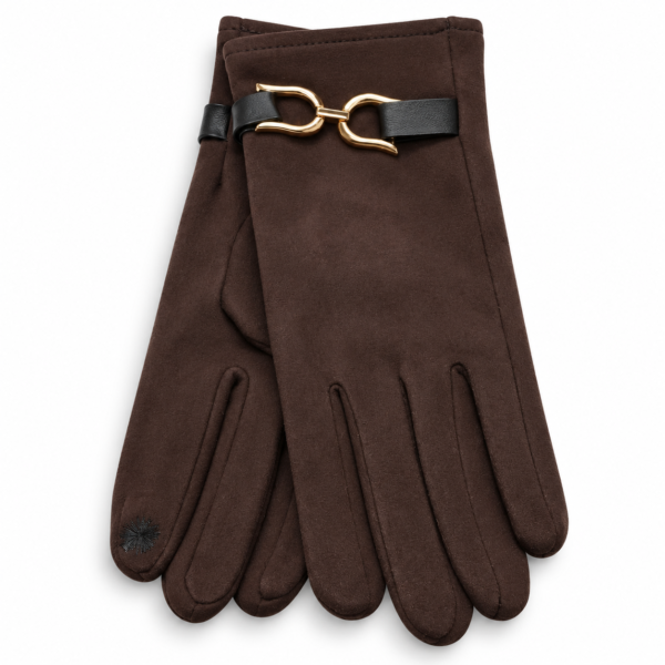 Guantes de mujer marrón oscuro talla única con hebilla metálica dorada ERYNA