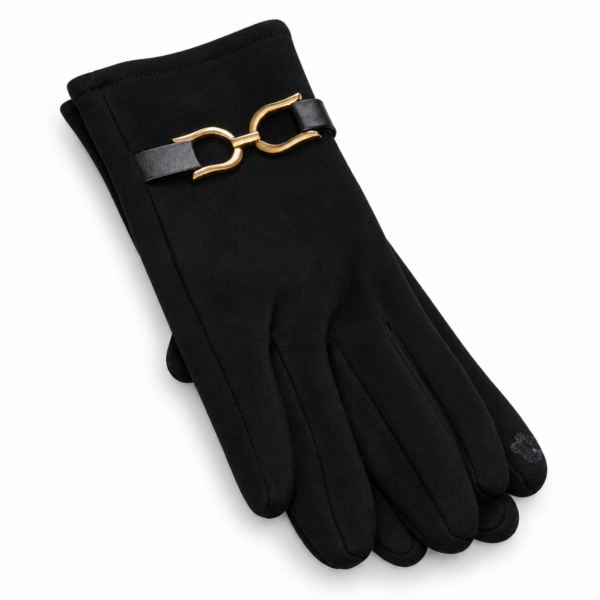 Guantes de mujer negros talla única con hebilla metálica dorada ERYNA