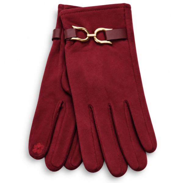 Guantes de mujer rojos talla única con hebilla metálica dorada ERYNA