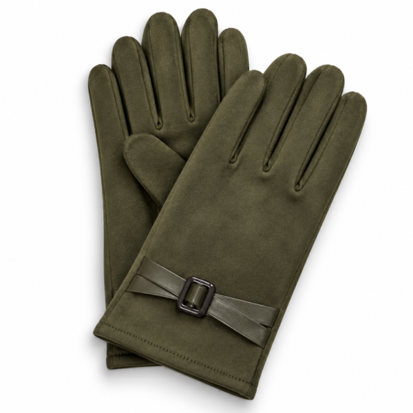 Guantes Mujer Talla Única con Hebilla Verde Oliva ERYNA Guantes de mujer talla única con hebilla color verde oliva ERYNA