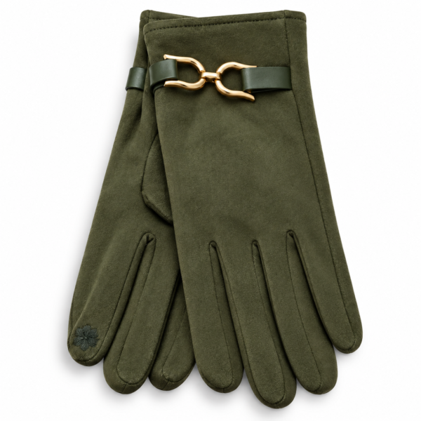 Guantes de mujer verde oliva con hebilla metálica dorada ERYNA