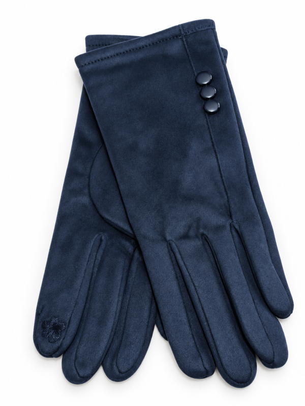 Guantes Mujer con Botón de Perla Azul Marino ERYNA Guantes de mujer azul marino con tres botones de perla ERYNA