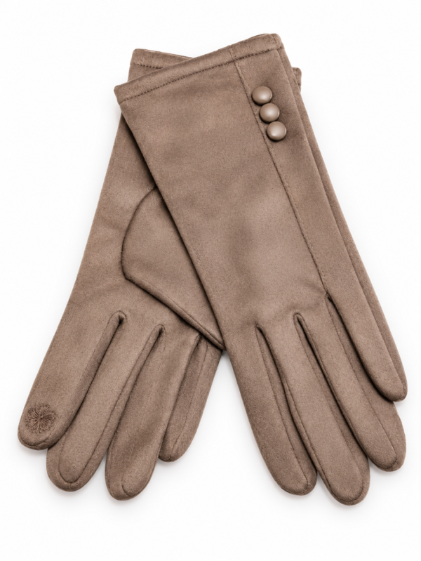 Guantes Mujer con Botón de Perla Beige | ERYNA Guantes de mujer beige con tres botones de perla ERYNA