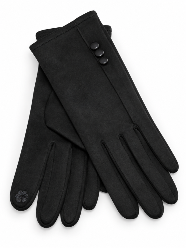 Guantes Mujer con Botón de Perla Negro | ERYNA Guantes de mujer negros con tres botones de perla ERYNA