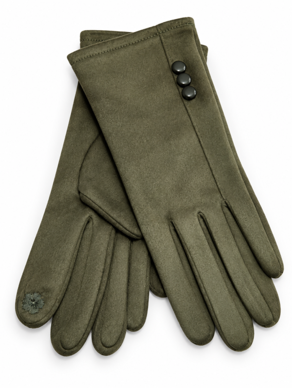 Guantes Mujer con Botón de Perla Verde Oliva | ERYNA Guantes Mujer con Botón de Perla | ERYNA
