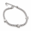 Pulsera ERYNA Plateada Circonitas y Tréboles - Vista Frontal Pulsera ERYNA de tenis plateada con circonitas y tréboles de cuatro hojas, acero inoxidable