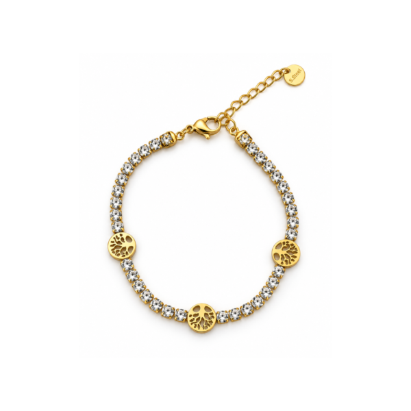 Pulsera dorada árbol de la vida con circonitas Pulsera dorada con circonitas y tres árboles de la vida
