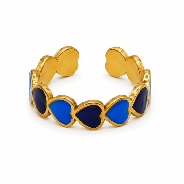 Anillo ERYNA Corazones del Alba azul ajustable de acero inoxidable dorado