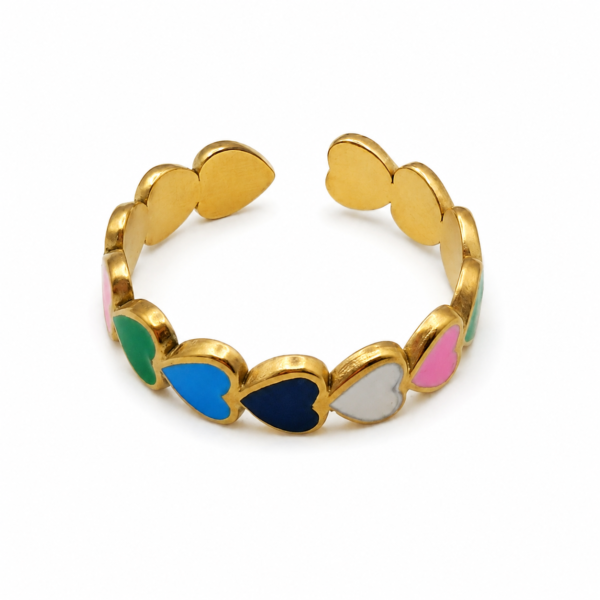 Anillo ERYNA Corazones del Alba multicolor ajustable de acero inoxidable dorado