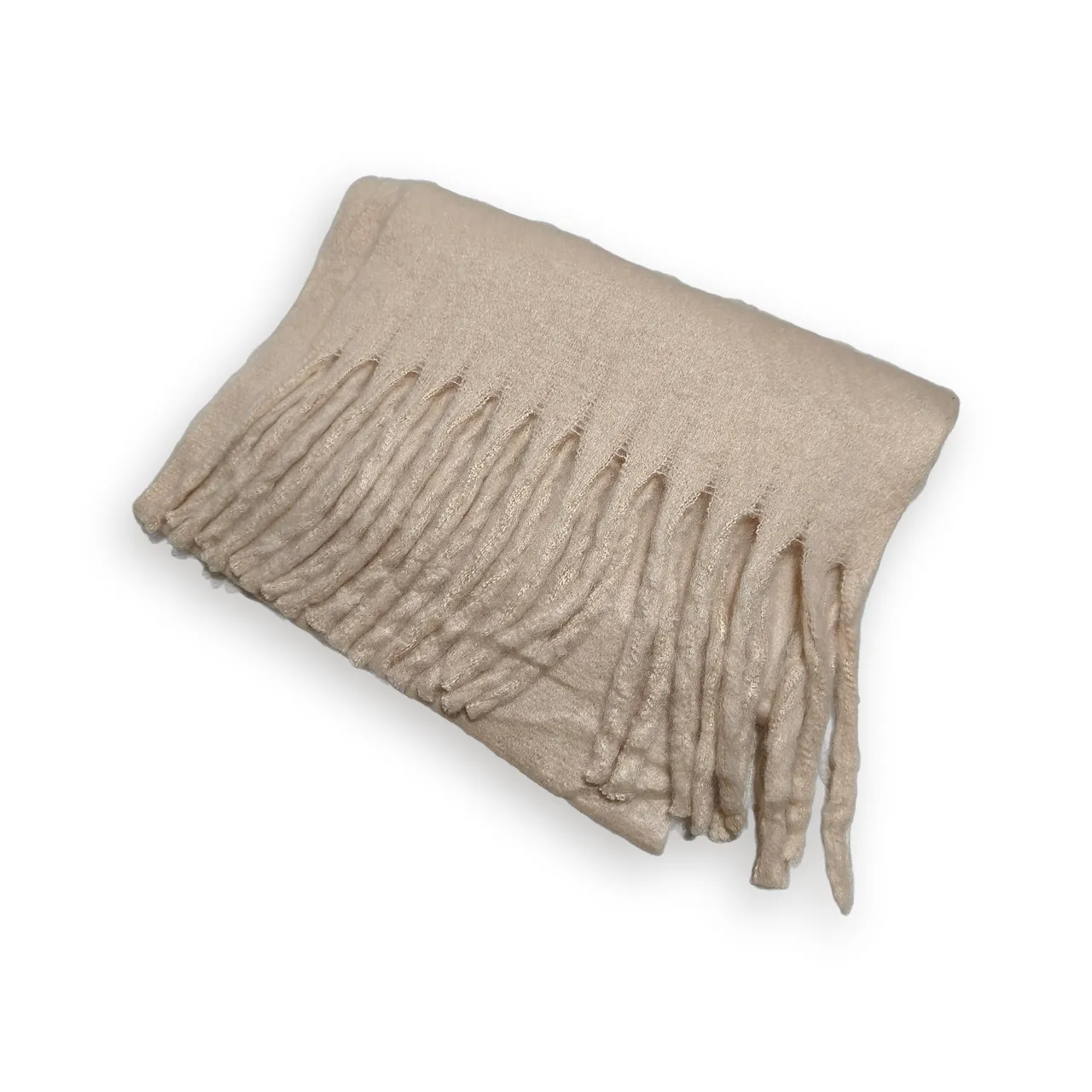 Bufanda de mujer lisa ERYNA en color beige con flecos gruesos