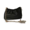 Bolso fruncido ERYNA de piel con cadena color negro Bolso pequeño fruncido de piel negra con cadena dorada larga