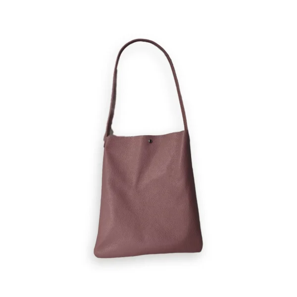 Bolso shopper plano de piel rosa con asa larga para el hombro