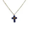 Colgante de cruz en piedra azul con cadena dorada de acero inoxidable ERYNA