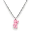 Colgante ERYNA oso rosa con cadena de acero plateado Colgante de oso rosa esmaltado saludando con cadena de eslabones plateada de acero ERYNA