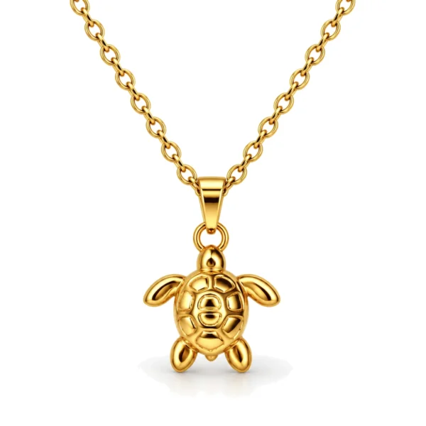 Colgante ERYNA tortuga en acero dorado Colgante de tortuga marina con caparazón en relieve y cadena dorada de acero inoxidable ERYNA