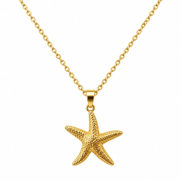 Colgante ERYNA estrella de mar en acero dorado Colgante de estrella de mar texturizada con cadena dorada de acero inoxidable ERYNA