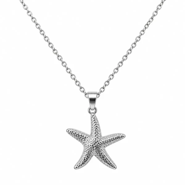 Colgante ERYNA estrella de mar en acero plateado Colgante de estrella de mar texturizada con cadena plateada de acero inoxidable ERYNA