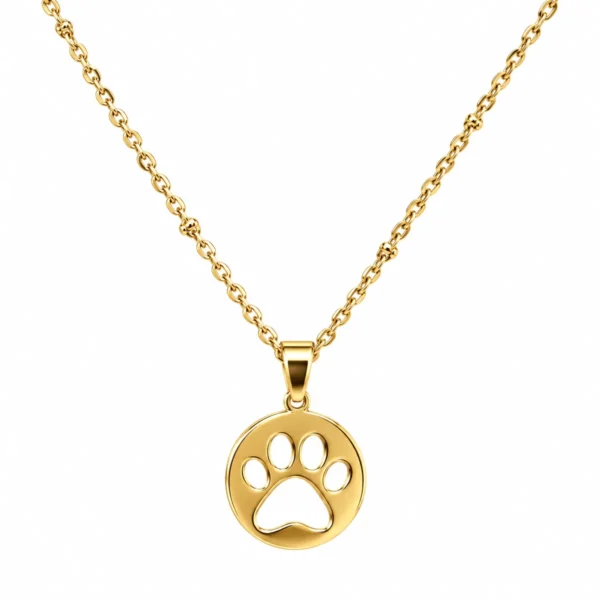 Colgante ERYNA amor animal con huella en acero dorado Colgante redondo calado con huella de mascota y cadena dorada de acero inoxidable ERYNA