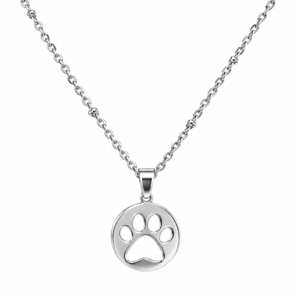 Colgante ERYNA amor animal con huella en acero plateado Colgante redondo calado con huella de mascota y cadena plateada de acero inoxidable ERYNA
