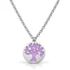 Colgante redondo plateado con árbol de la vida esmaltado en lila y cadena de acero ERYNA