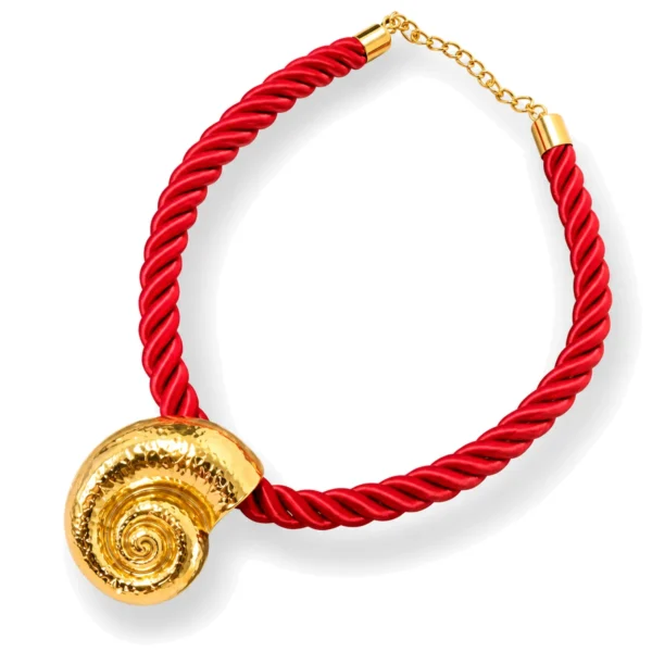 Collar ERYNA caracola dorada con cordón rojo Collar de cordón trenzado rojo con colgante de caracola dorada y cadena alargadora ERYNA