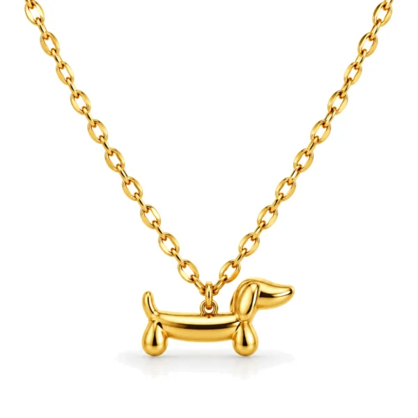 Collar perro salchicha ERYNA en acero dorado Colgante de perro salchicha dorado con cadena de eslabones de acero inoxidable ERYNA