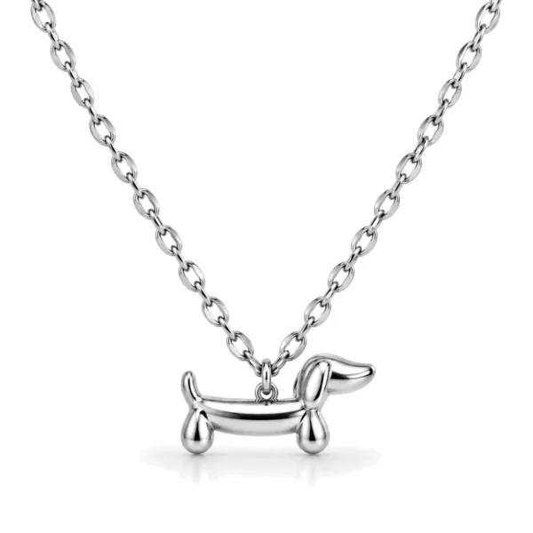 Collar perro salchicha ERYNA en acero plateado Colgante de perro salchicha plateado con cadena de eslabones de acero inoxidable ERYNA