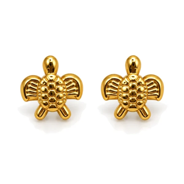 Par de pendientes de tortuga marina dorados con caparazón en relieve ERYNA