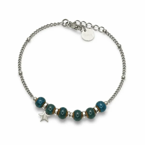 Pulsera de acero inoxidable con cuentas azules y estrella