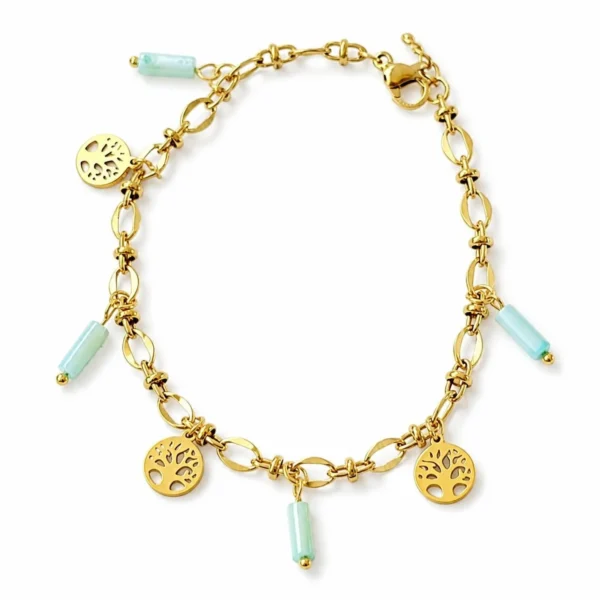 Pulsera ERYNA ÁRBOL DE LA VIDA Y TUBOS DE CRISTAL - VERDE AGUA