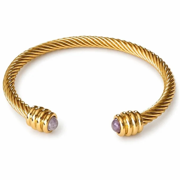 Pulsera rígida dorada ERYNA con piedras de colores - MORADO
