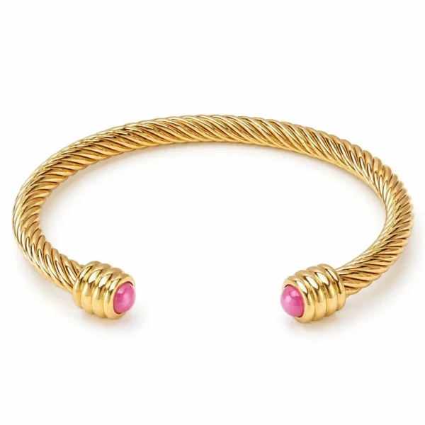 Pulsera rígida dorada ERYNA con piedras de colores - ROSA